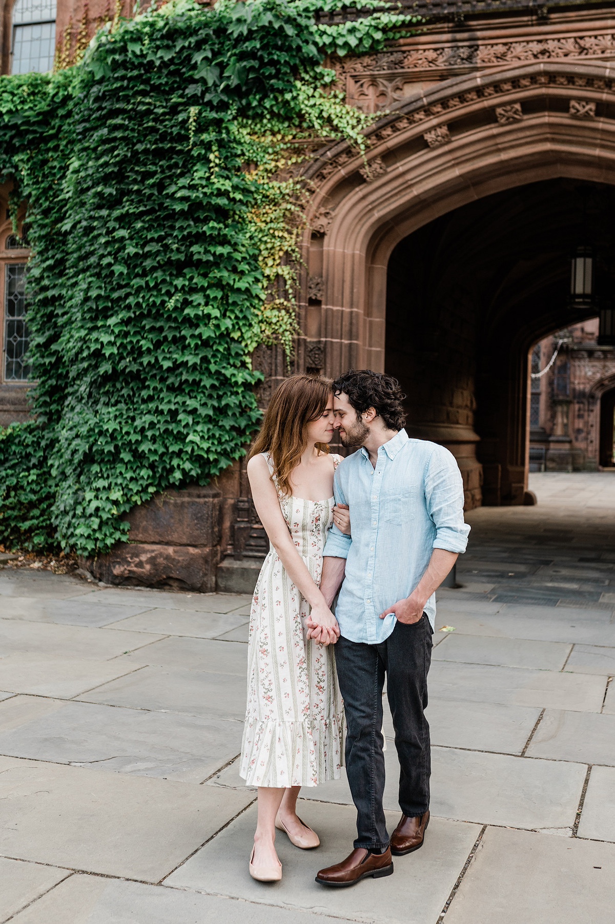 A romantic walk down Princeton's tree-lined path: Page and Christopher hand in hand.