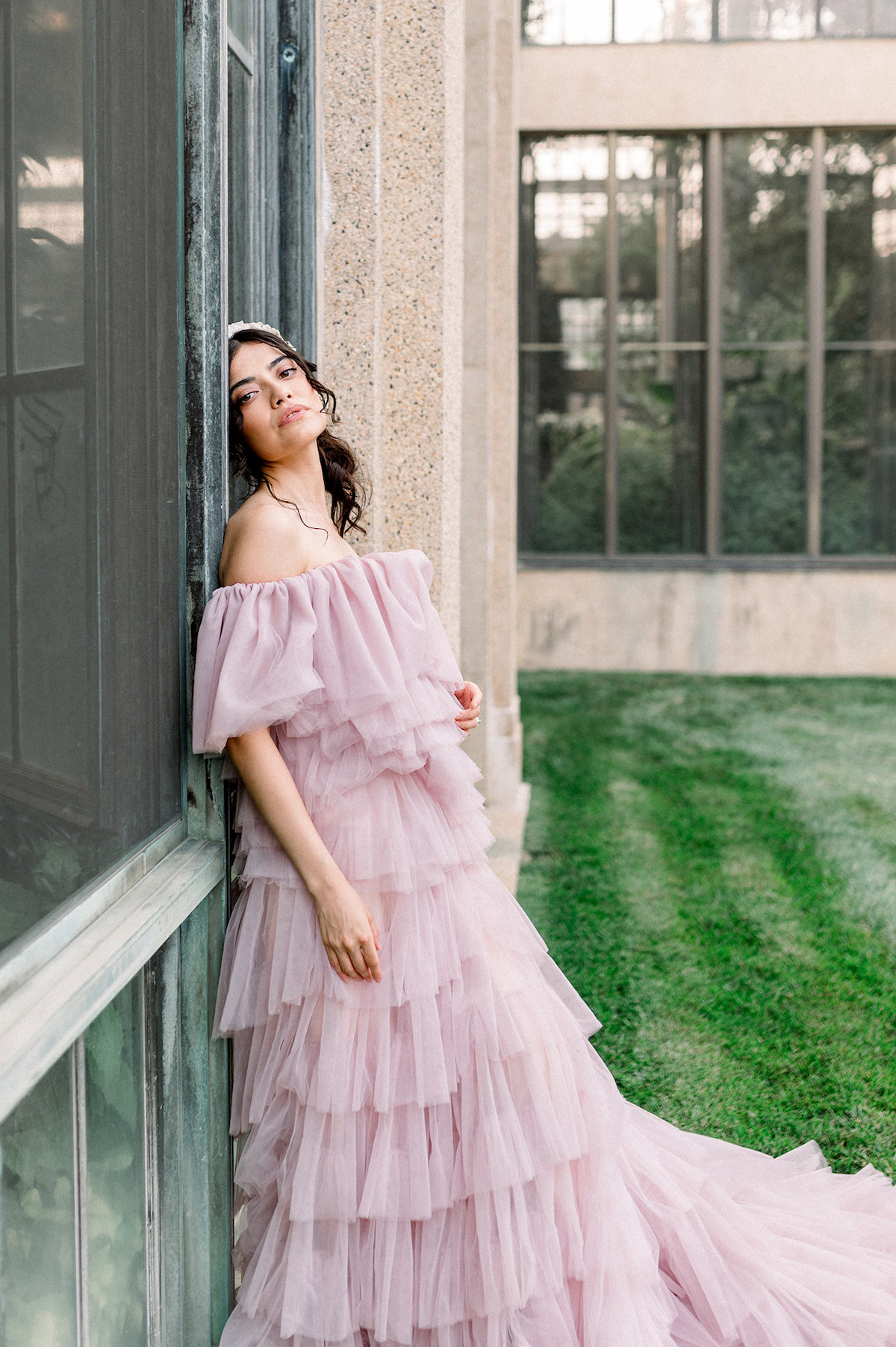 Karla's poised and dramatic pose in the couture gown adds a touch of runway glamour to the serene beauty of Longwood Gardens.